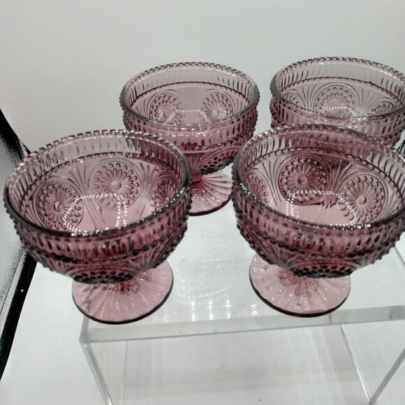 Four (4) Pioneer Woman Adeline Plum Purple Foot Glass Sundae Dessert Dishes - Picture 3 of 6